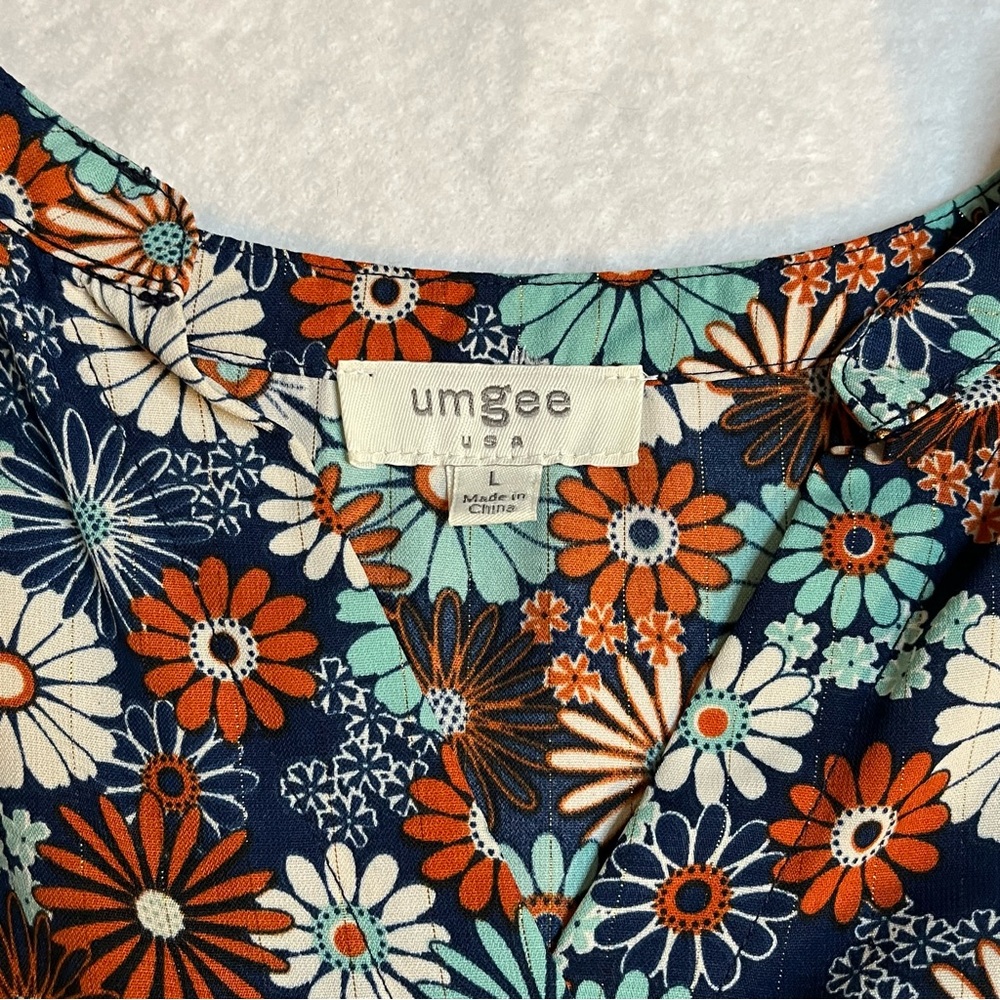 Umgee Long Sleeve Floral Maxi Dress in Brown, Cream, Blue, Rust - Picture 5 of 5